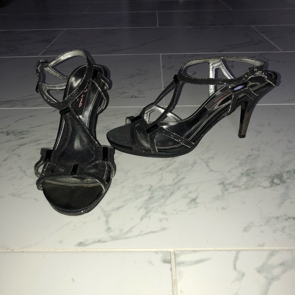 Glittery Rhinestone Black Strapped Heels